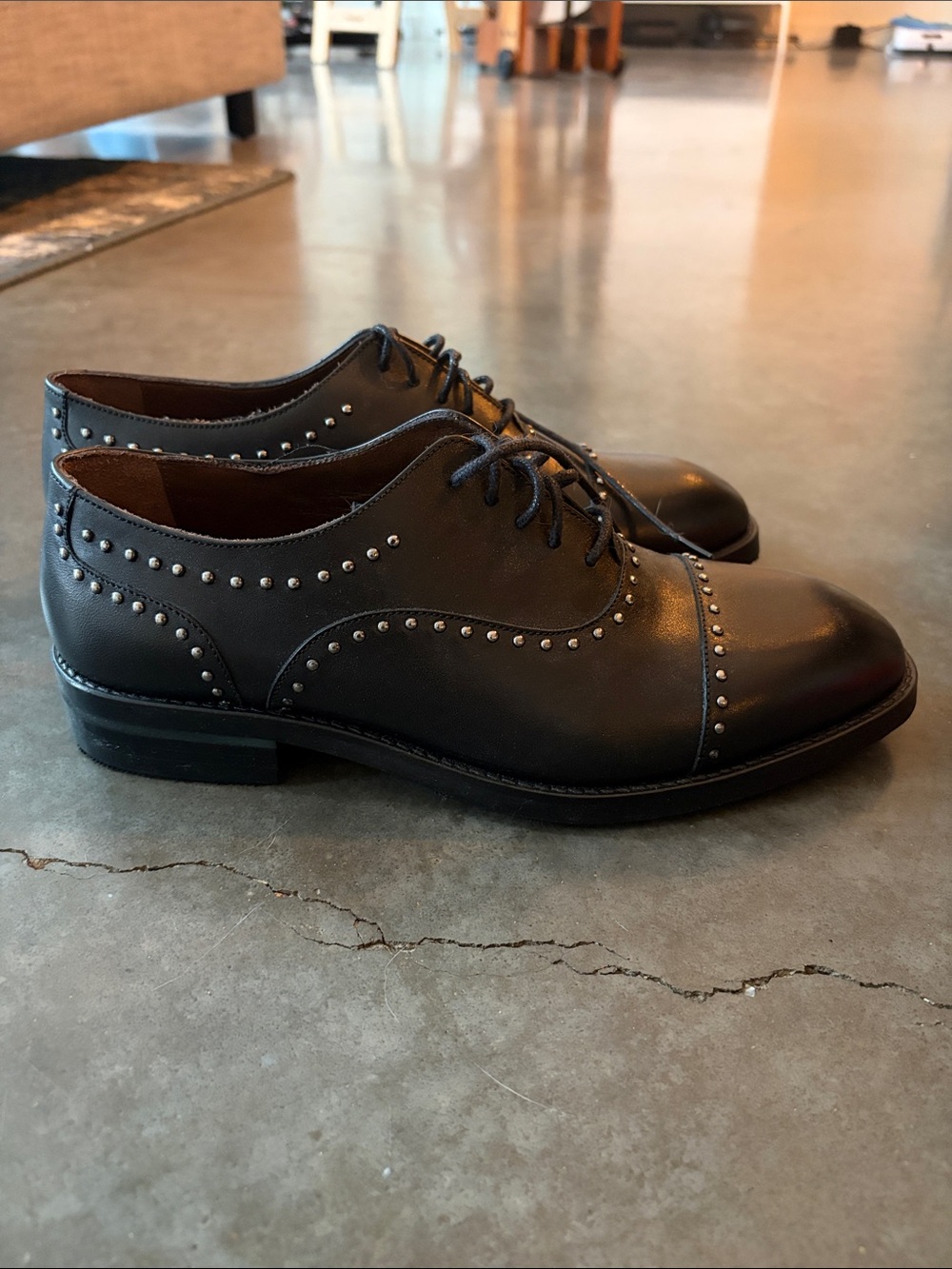 Women’s Black Studded Cap-Toe Derby Shoes
